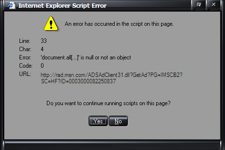 WLM Internet Explorer Script Error