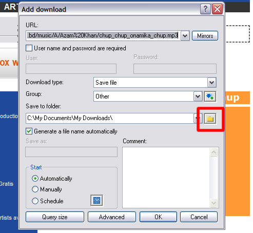 FDM Add Download dialogue box