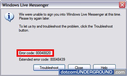 msn error code 80048820