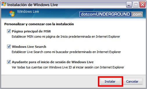 Windows Live Messenger 8.5 - Install Button