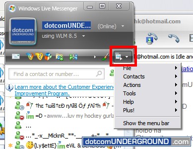 Windows Live Messenger 8.5 Menu Location