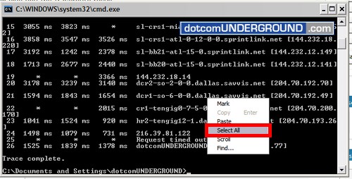 Traceroute from Windows: Copy Result