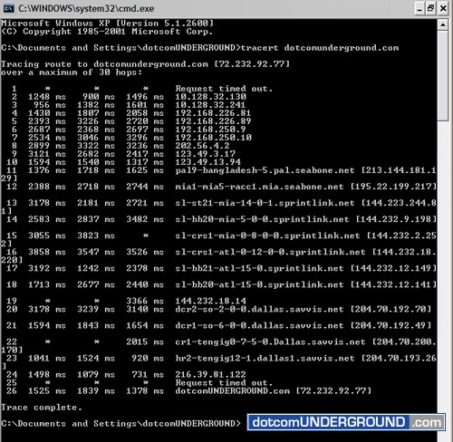 Traceroute from Windows: Traceroute Result