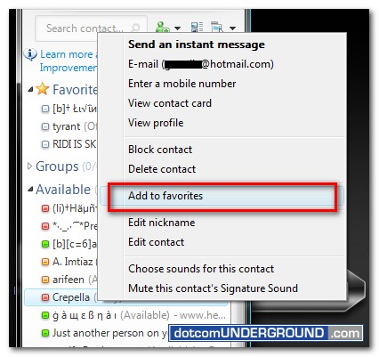 Windows Live Messenger 9 - Add Contact to Favorites