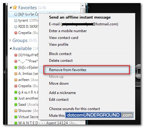 MSN Messenger 9 - Remove contact from favorites