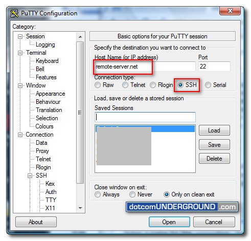 PuTTY - Remote Server Hostname