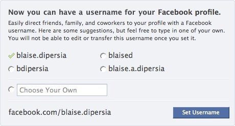 Choose Facebook Username