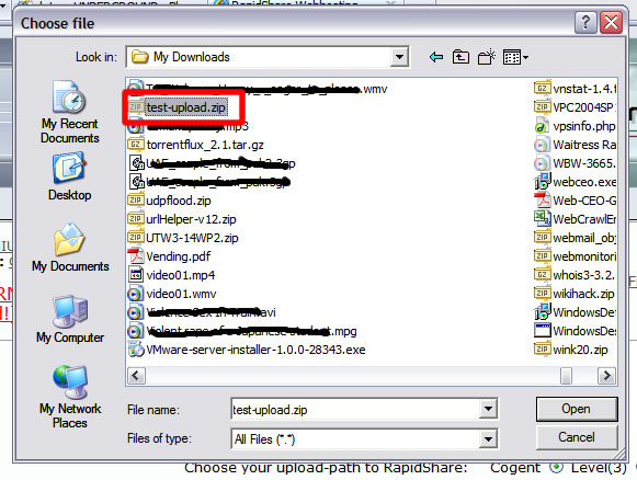 RapidShare choose file to upload