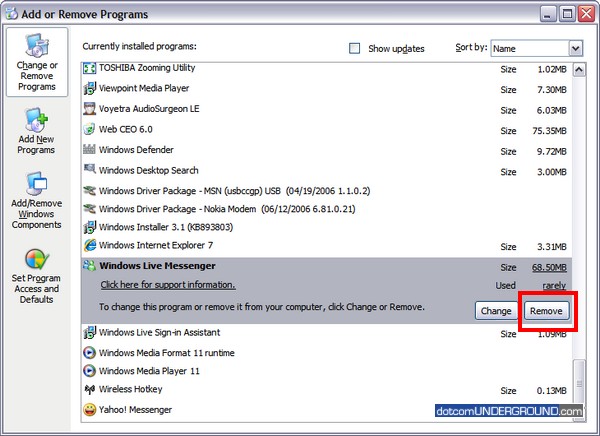 Uninstall Windows Live Messenger