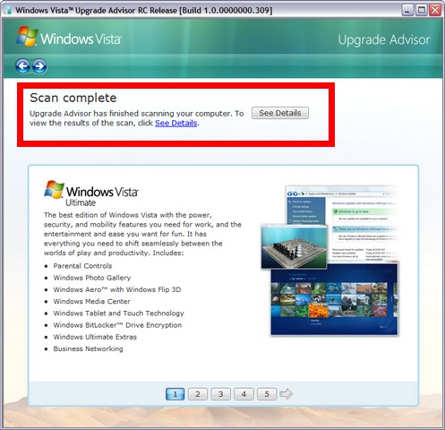 Windows Vista Advisor Scan Complete