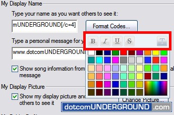 Windows Live Messenger - Faded Format Codes