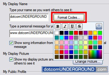 Windows Live Messenger - Format Codes Button