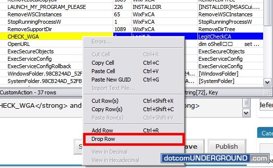 Orca - WindowsDefender - Drop Row