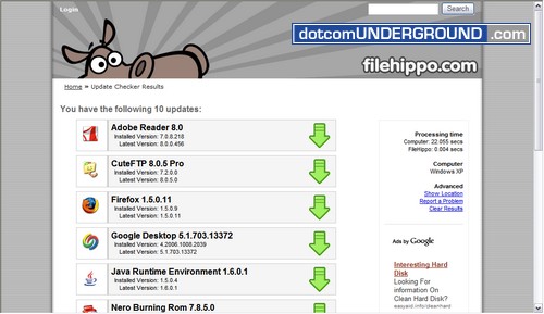 Filehippo.com Update Checker Results Page