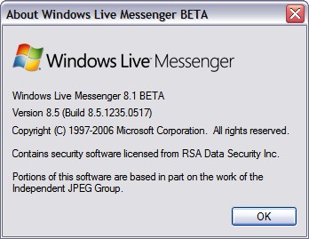 Windows Live Messenger 8.5 - Version Info