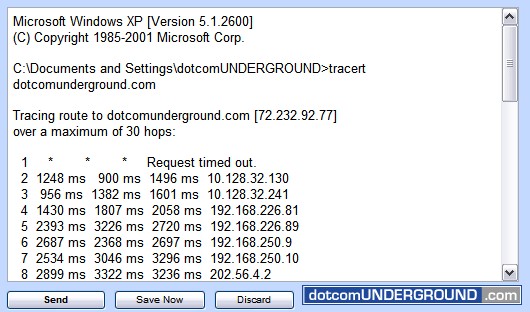 Traceroute from Windows: Email Traceroute Result