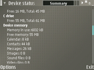 Nokia E61i - Nokia Device Status (device memory use)
