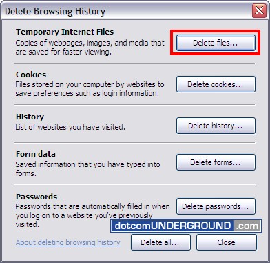 IE7 Delete Temporary Internet Files