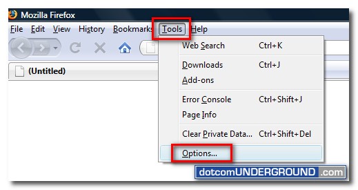 Firefox - Tools Options Menu