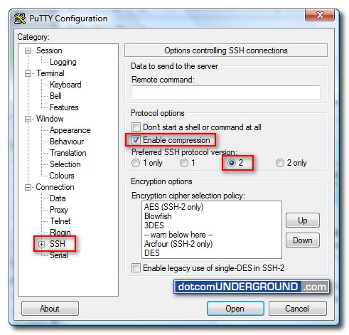 PuTTY SSH Connection Option