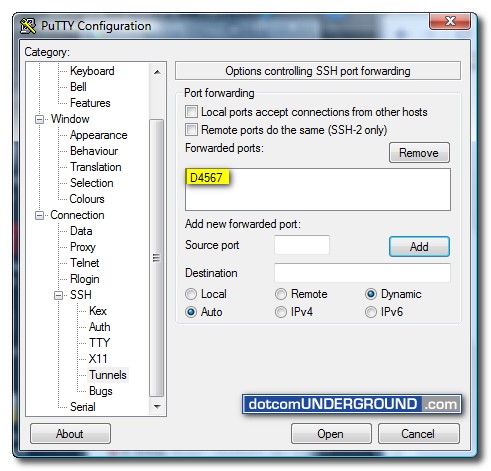 PuTTY SSH Tunnel - Port Forwarding