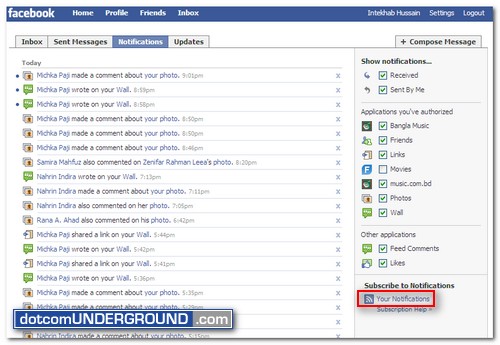 Facebook Notifications RSS Feed