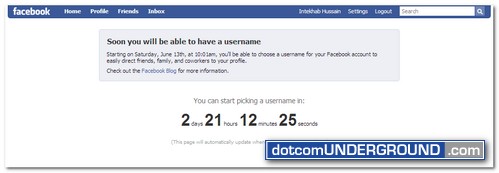 Facebook - Choose username countdown