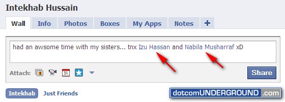 Facebook Status - tagging friends on facebook status