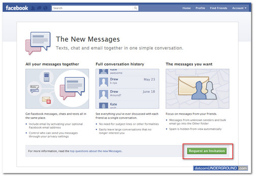 Facebook New Message Invitation